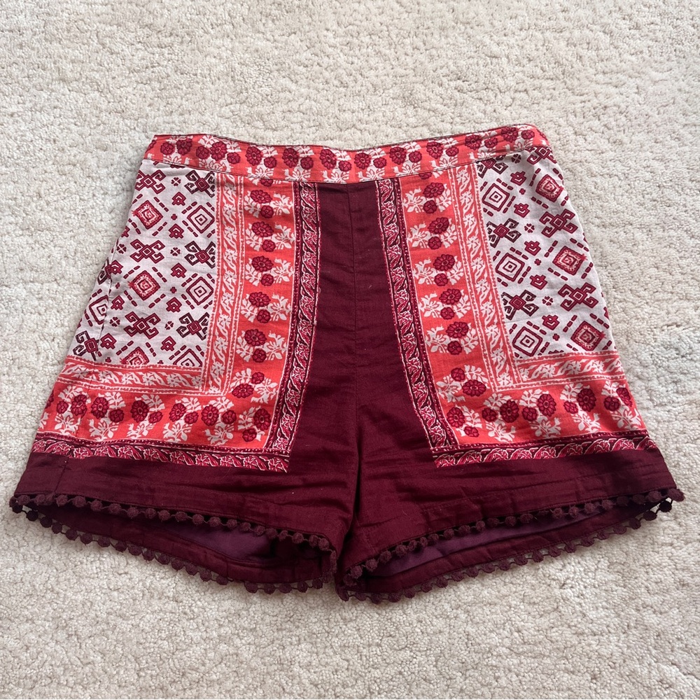 Bohemian Red Patterned Women's Shorts